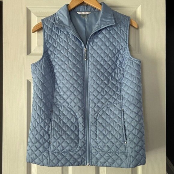 Allison Daley Women’s Quilted Vest Size 8 Blue Zip Front Pockets Lightweight Lay - Picture 1 of 3